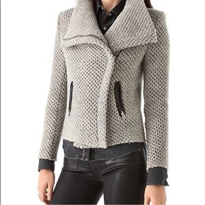 IRO Kristen Gray Honeycomb Lambswool Zip-Up Jacket With Black Lamb Leather Trim‎